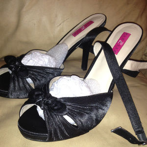 Black Satin Heeled Open Toe Sandals New In Box 16m